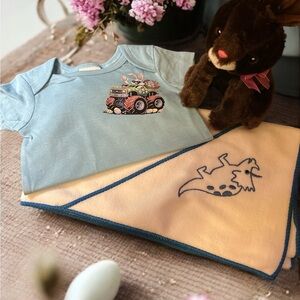 0-3 month Blue onesie with Bunny truck Bundle
